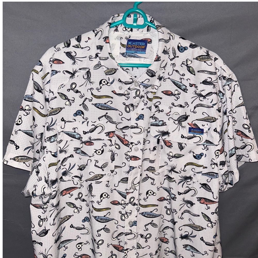 XCASTER OUTDOOR Mens XXL Fishing Lures Print Short Sleeve Button Up Shirt